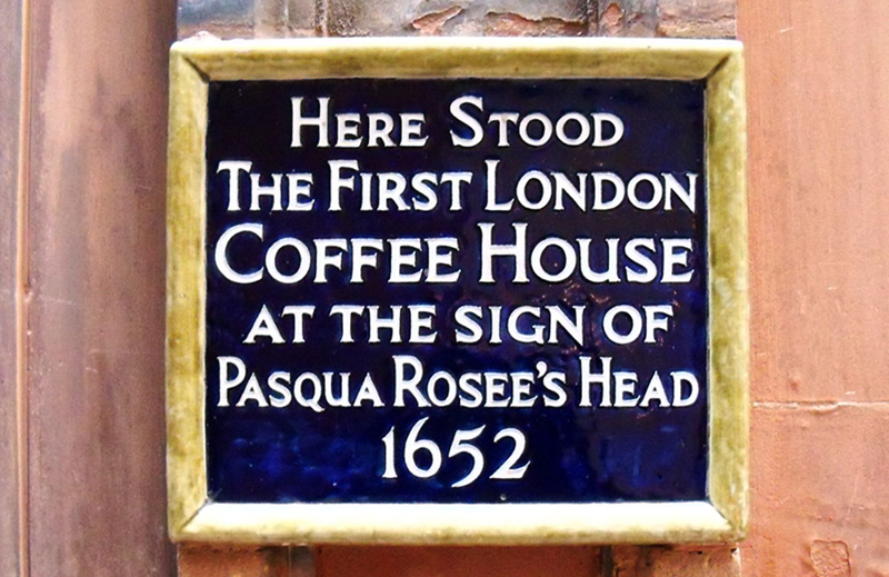 A  plaque marking the site of London's first coffee house