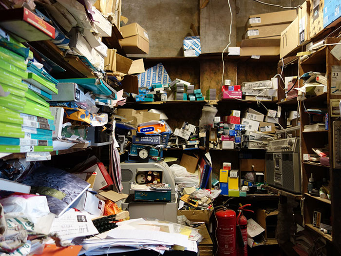 Messy shelves on the ground floor of Arber's