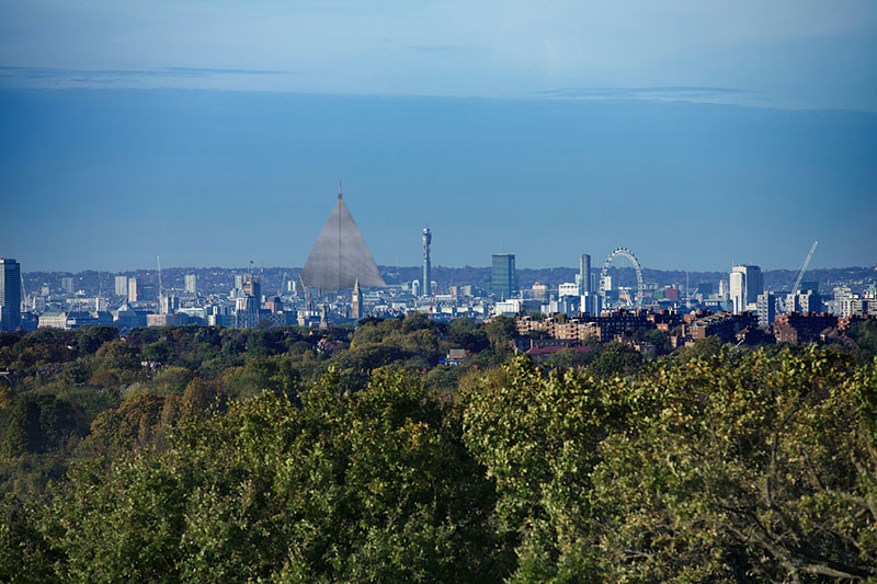 An artist impression of what the pyramid would look like against a contemporary London skyline