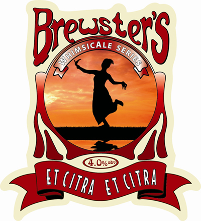 A beer label for Brewster's beer, featuring a dancing womans 
