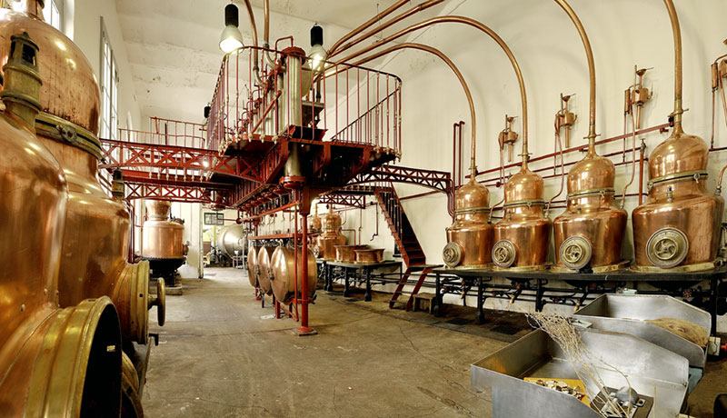 Copper stills in an absinthe distillery